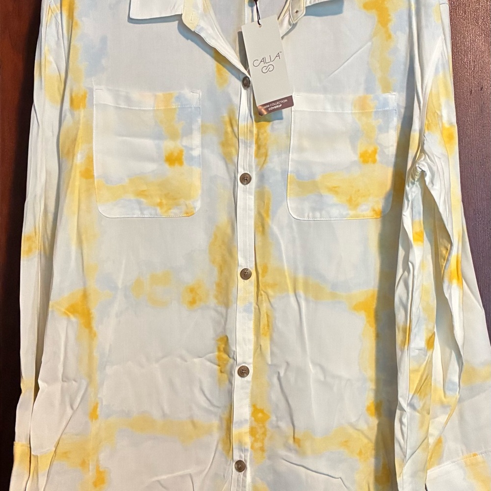 Calat Women's Tie-Dye Swim Coverup - Yellow and Blue